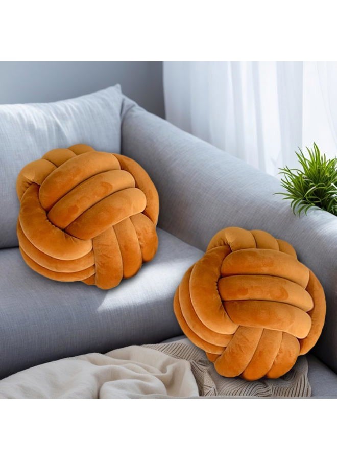 Wadser 2 Pcs Knot Pillow Ball, Caramel Knotted Pillow Plush Ball Pillows, 8.7" Decorative Throw Pillows for Sofa Couch Aesthetic Home Decor - Image 1