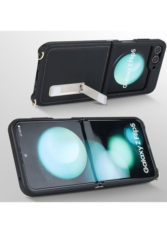 general Case for Samsung Galaxy Z Flip 5, Case for Galaxy Z Flip 5 with Strap Support, Crosscord, Women's Shockproof Leather Case - Image 3