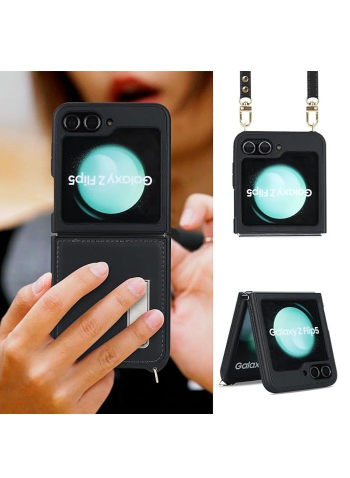 general Case for Samsung Galaxy Z Flip 5, Case for Galaxy Z Flip 5 with Strap Support, Crosscord, Women's Shockproof Leather Case - Image 4
