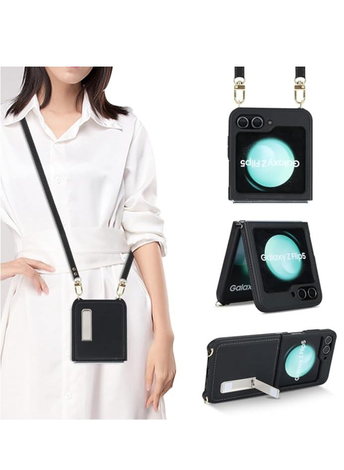 general Case for Samsung Galaxy Z Flip 5, Case for Galaxy Z Flip 5 with Strap Support, Crosscord, Women's Shockproof Leather Case - Image 1