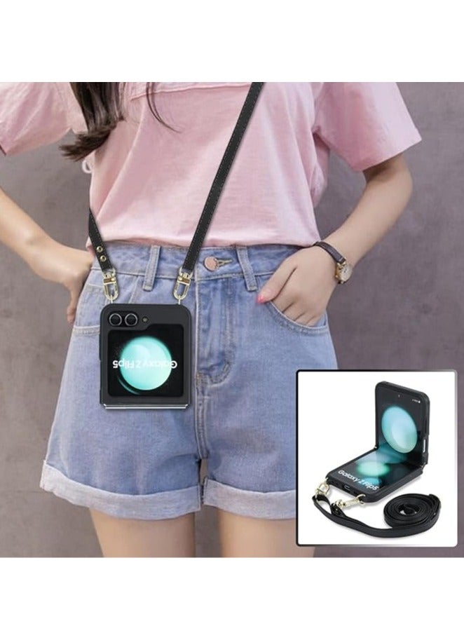 general Case for Samsung Galaxy Z Flip 5, Case for Galaxy Z Flip 5 with Strap Support, Crosscord, Women's Shockproof Leather Case - Image 5