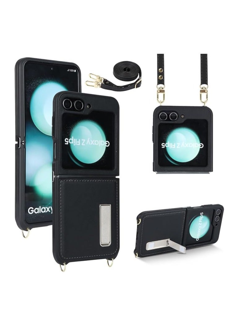 general Case for Samsung Galaxy Z Flip 5, Case for Galaxy Z Flip 5 with Strap Support, Crosscord, Women's Shockproof Leather Case - Image 2