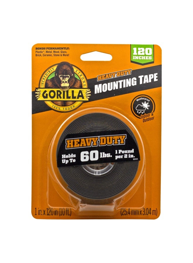 Gorilla شريط تثبيت مزدوج الجوانب من غوريلا، ثقيل الوزن، XL، 1" × 120"، أسود، (عبوة من 1) - مقاوم للعوامل الجوية للاستخدام الداخلي أو الخارجي - Image 1