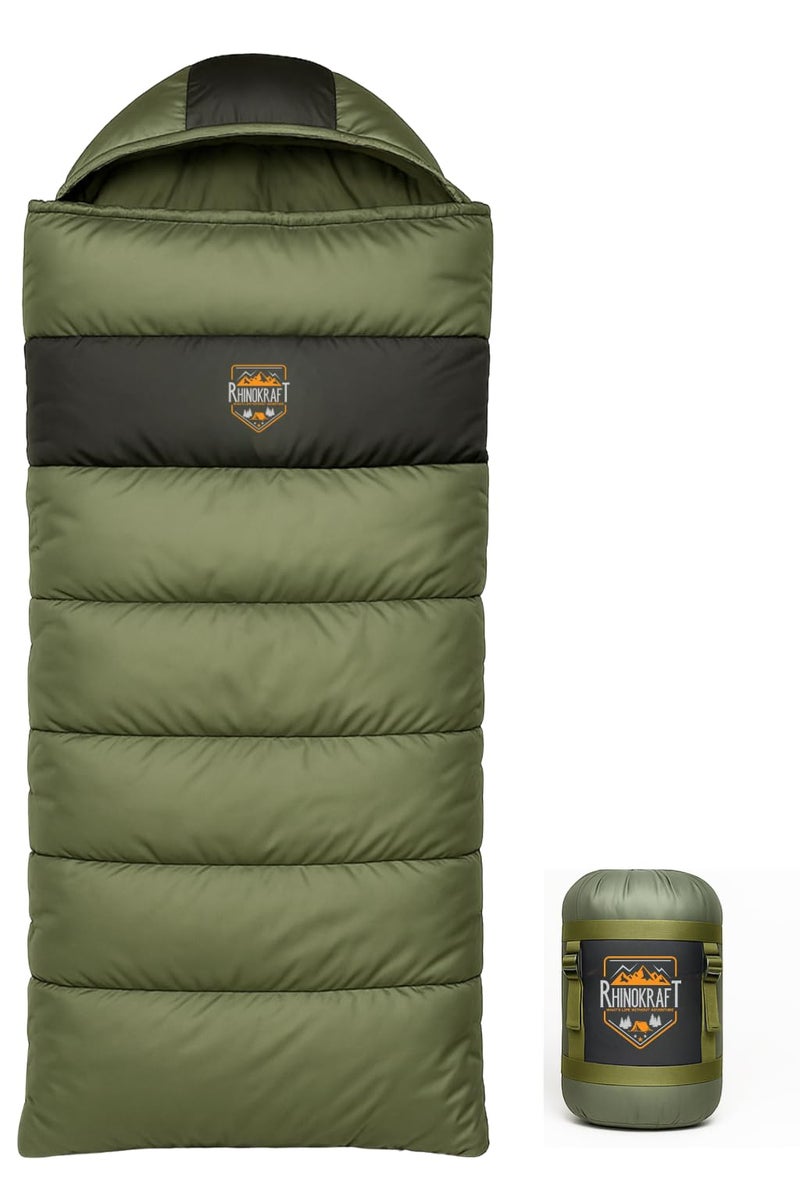 RhinoKraft Ultra-Light Zero Degree Envelope Sleeping Bag for Adults for Mild to Harsh Winter, Portable with Compression Sack for Camping, Trekking, Hiking and Outdoor Activities - Image 1