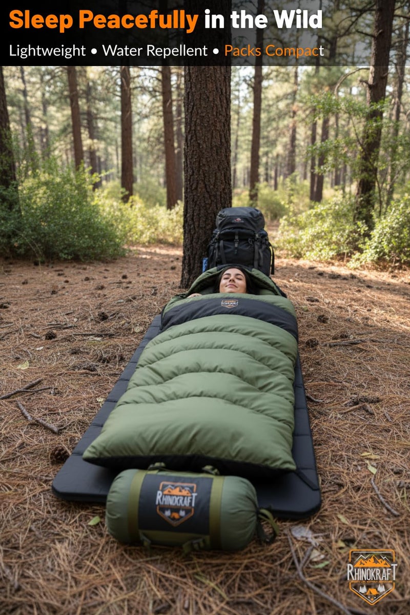 RhinoKraft Ultra-Light Zero Degree Envelope Sleeping Bag for Adults for Mild to Harsh Winter, Portable with Compression Sack for Camping, Trekking, Hiking and Outdoor Activities - Image 4