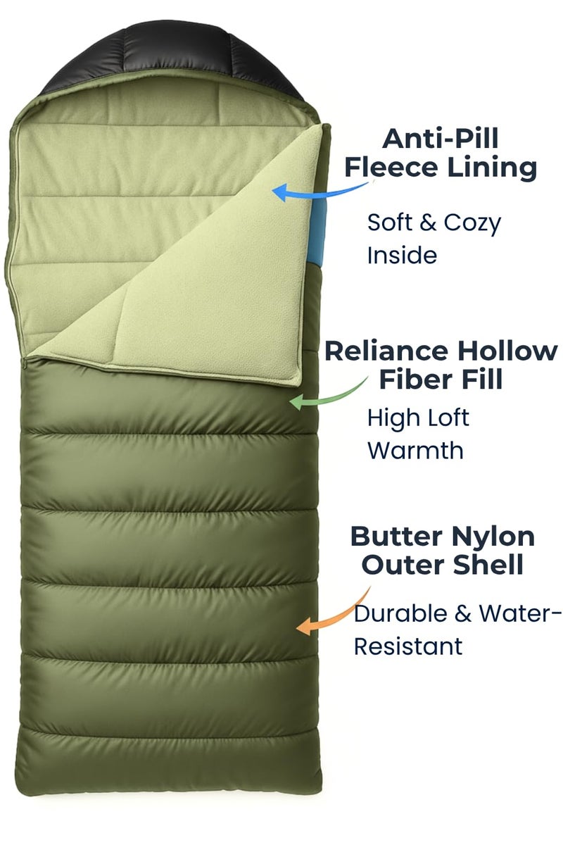 RhinoKraft Ultra-Light Zero Degree Envelope Sleeping Bag for Adults for Mild to Harsh Winter, Portable with Compression Sack for Camping, Trekking, Hiking and Outdoor Activities - Image 2