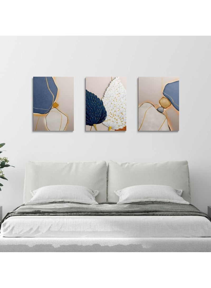 RATSAW Set Of 3 Framed Canvas Wall Arts Stretched Over Wooden Frame Paintings 30x40 cm Pictures Canvas Wall Art for Living Room Bedroom Bathroom Blue and White Paintings Modern Framed Canvas Art Prints Ready to Hang Inspirational Home Decorations - Image 1