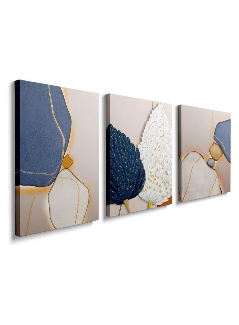 RATSAW Set Of 3 Framed Canvas Wall Arts Stretched Over Wooden Frame Paintings 30x40 cm Pictures Canvas Wall Art for Living Room Bedroom Bathroom Blue and White Paintings Modern Framed Canvas Art Prints Ready to Hang Inspirational Home Decorations - Image 5