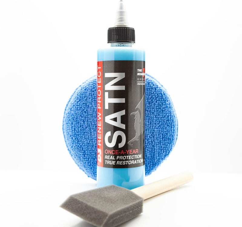 Renew Protect Low-Gloss Ceramic-Hybrid Protectant | Safe for Motorcycles, Golf Carts | Trim & Tire Preservation, OEM Restorer for Faded Plastic, Vinyl- Dry Rot Prevention, Patio Furniture | SATN 8oz Seasonal & permanent compatible - Image 1