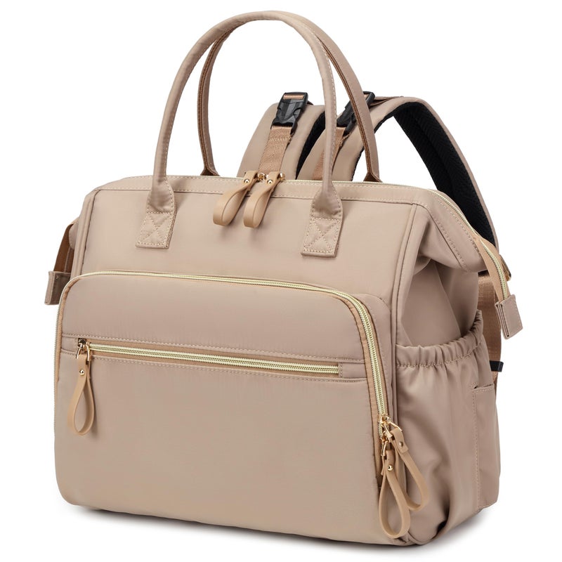 LORADI Large Diaper Bag Tote, 14 Pockets Stylish Baby Bag with Stroller Clips and 3 Insulated Pockets, Baby Shower Essentials(Mocha Mousse, Large) - Image 1