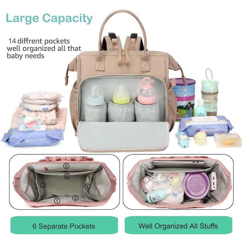 LORADI Large Diaper Bag Tote, 14 Pockets Stylish Baby Bag with Stroller Clips and 3 Insulated Pockets, Baby Shower Essentials(Mocha Mousse, Large) - Image 2