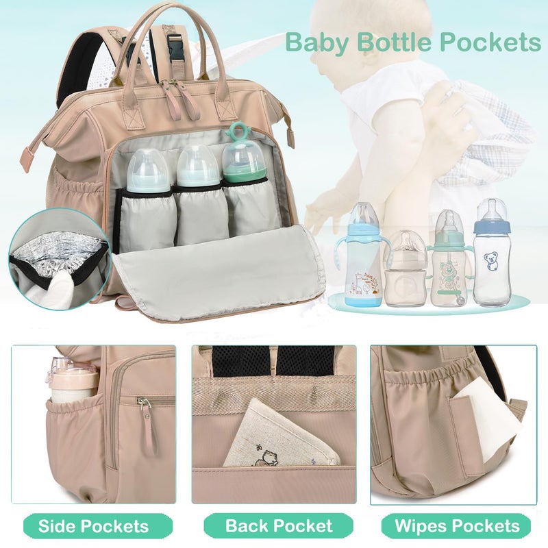 LORADI Large Diaper Bag Tote, 14 Pockets Stylish Baby Bag with Stroller Clips and 3 Insulated Pockets, Baby Shower Essentials(Mocha Mousse, Large) - Image 3