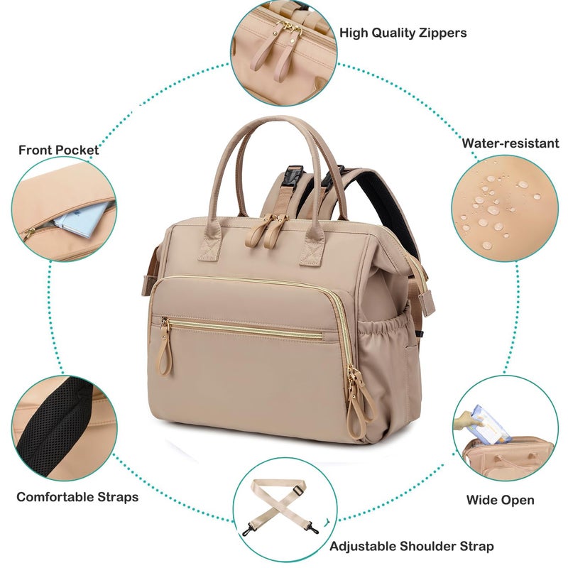 LORADI Large Diaper Bag Tote, 14 Pockets Stylish Baby Bag with Stroller Clips and 3 Insulated Pockets, Baby Shower Essentials(Mocha Mousse, Large) - Image 4