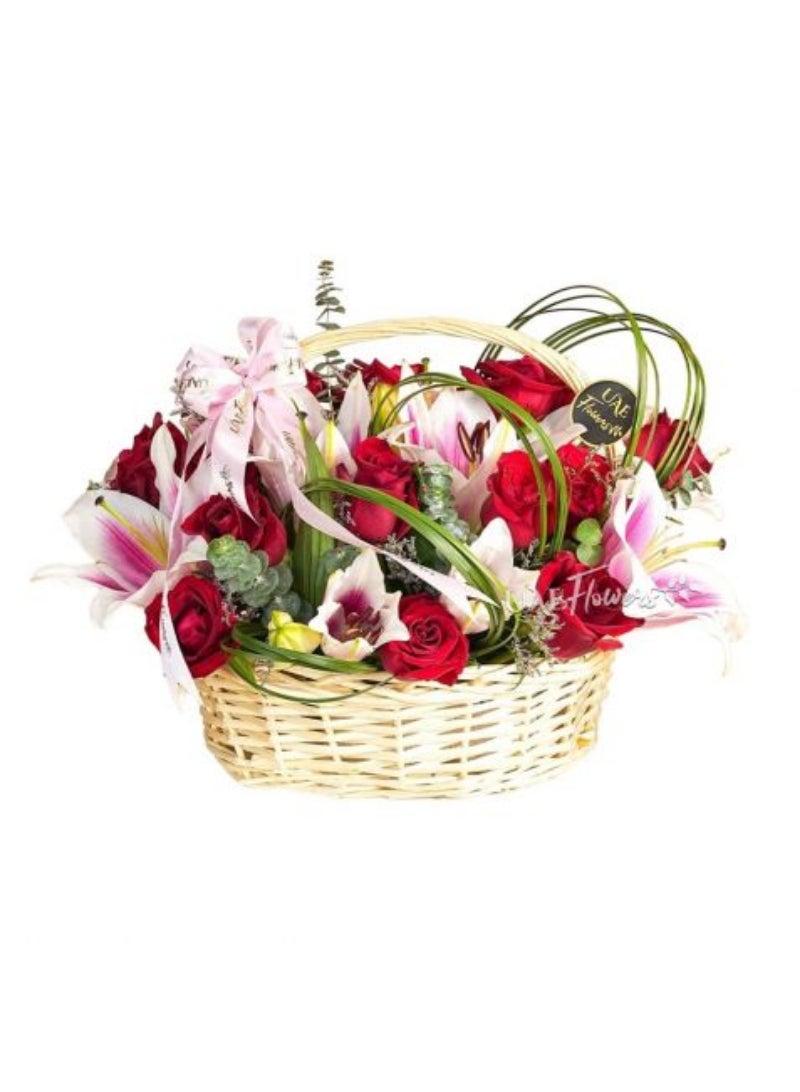 Luxurious Rose And Lily Basket 