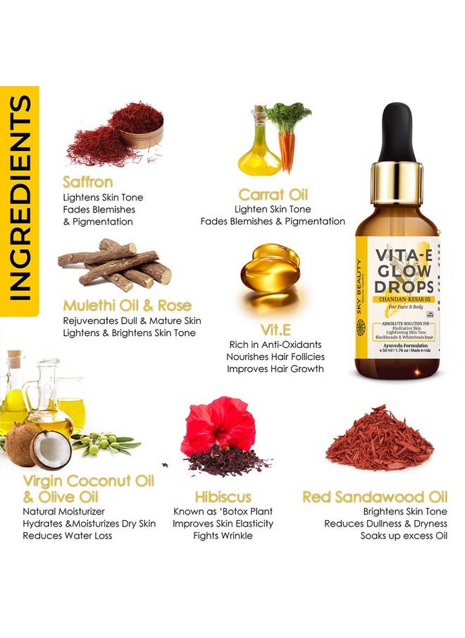 SKY BEAUTY ORGANIC - Vitae Glow Skin Lightening Oil With Kesar Chandan For Lightening Dark Spots Acne Marks Pigmentation All Skin Types 50Ml - Image 1