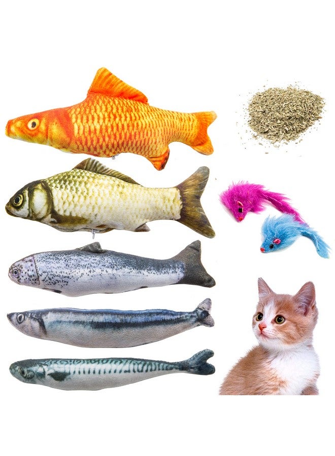 Youngever 7 Cat Toys Assortment With 5 Refillable Catnip Fish Cat Toys And 2 Catnip Fur Mouse Cat Toys, Extra Catnip For Refill, For Cat, Puppy, Kitty, Kitten, Ferret, Rabbit - Image 1