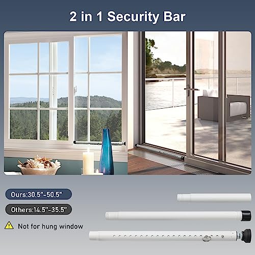 DIIG Sliding Door Security Bar, 17.7-50.5inch Heavy Duty Adjustable Sliding Patio Door Lock Bar with Rubber Tips,Diameter 1inch Window Security Bar for Home Apartment Travel Children Women (White) - Image 3