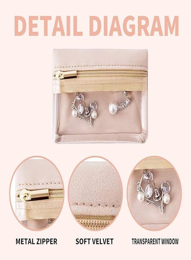 Bitnex منظم مجوهرات السفر من Bitnex، حقيبة مجوهرات مخملية بسحاب، حقيبة مجوهرات شفافة للسفر، منظم تخزين مجوهرات للخواتم والأقراط والقلائد، هدية سفر للنساء والفتيات (6، وردي فاتح) - Image 3