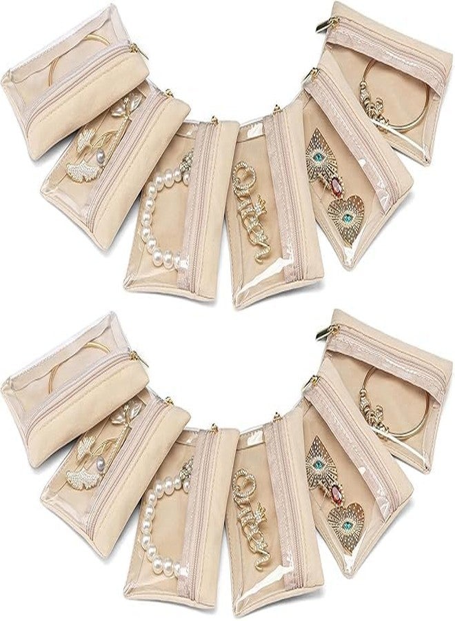 Bitnex منظم مجوهرات السفر من Bitnex، حقيبة مجوهرات مخملية بسحاب، حقيبة مجوهرات شفافة للسفر، منظم تخزين مجوهرات للخواتم والأقراط والقلائد، هدية سفر للنساء والفتيات (6، وردي فاتح) - Image 1