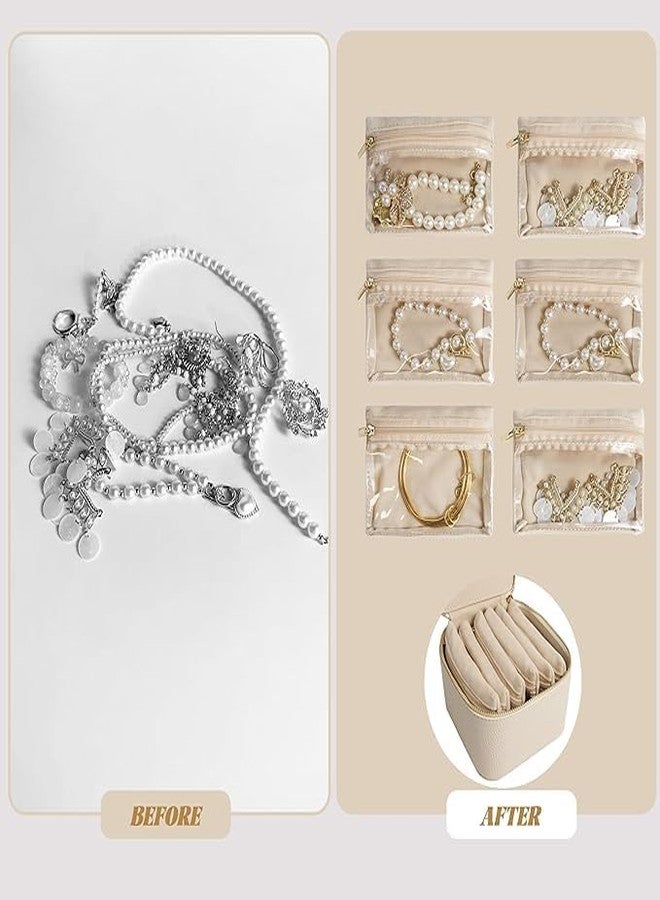 Bitnex منظم مجوهرات السفر من Bitnex، حقيبة مجوهرات مخملية بسحاب، حقيبة مجوهرات شفافة للسفر، منظم تخزين مجوهرات للخواتم والأقراط والقلائد، هدية سفر للنساء والفتيات (6، وردي فاتح) - Image 2