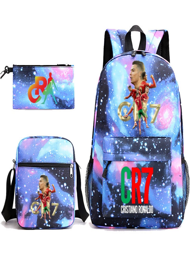 C Ronaldo Children Backpack Schoolbag Teen Student School Book bag with Lunch Box Pen Case 3 in 1 for Kids