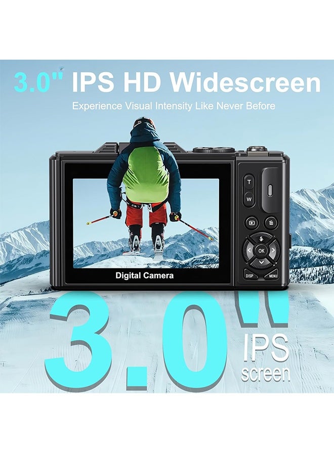 Generic - Digital Camera, 5K Vlogging Camera, Kids Camera 75MP Point and Shoot Digital Cameras with 64GB TF Card, 18X Zoom, 2 Batteries For Kids Boys Girls (Black) - Image 1