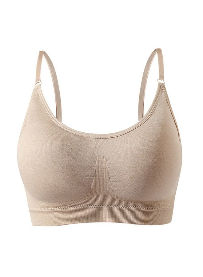 Loquat Women's Sport Fitness Seamless Wireless Bra  Beige 