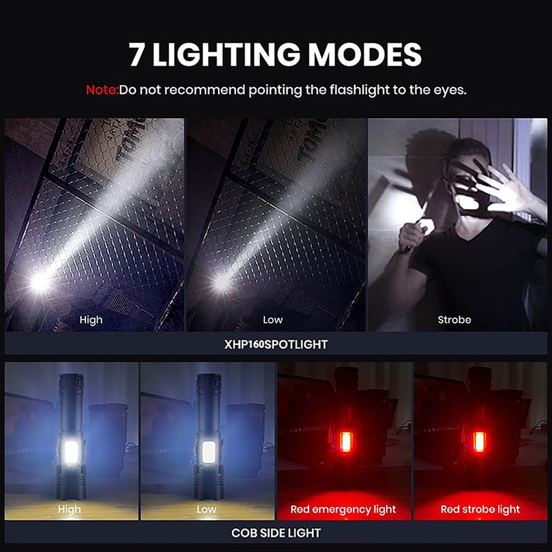 مصباح يدوي قابل لإعادة الشحن بإضاءة LED XHP70، مصابيح يدوية تكتيكية عالية القدرة توصل عبر USB، مصباح يدوي قابل للتصغير المائي مقاوم لـ20000 لومن و7 أوضاع للتسلق والتخييم والصيد والصيد بالقطع - Image 3
