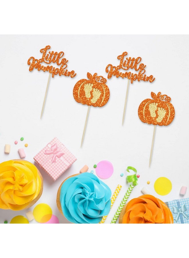 Ephlyn 24pc Little Pumpkin Cupcake Toppers - Glitter Pumpkin Cupcake Picks - Baby Shower Decorations - Fall Harvest Theme - Kids Birthday Party Supplies - Image 3