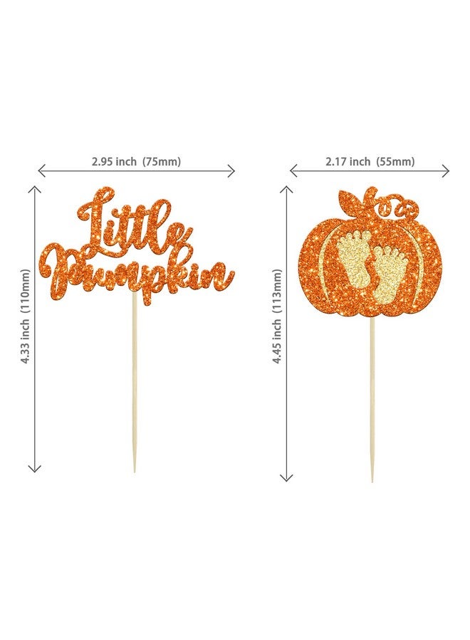 Ephlyn 24pc Little Pumpkin Cupcake Toppers - Glitter Pumpkin Cupcake Picks - Baby Shower Decorations - Fall Harvest Theme - Kids Birthday Party Supplies - Image 2
