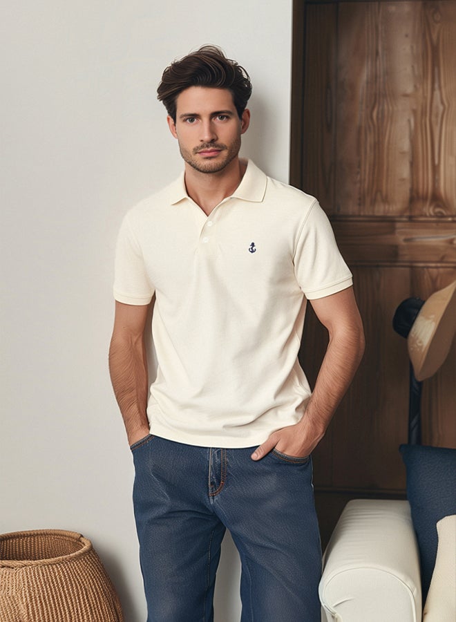 trendyol Stone Regular/Normal Cut Short Sleeve Textured 100% Cotton Polo Neck T-shirt - Image 1