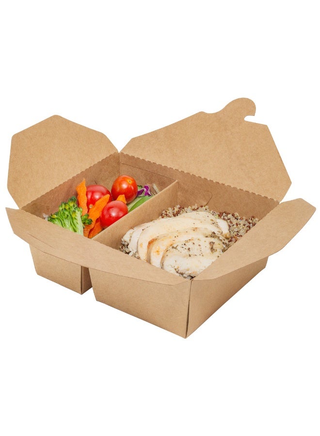 Restaurantware Bio Tek 47 Ounce Paper Take Out Containers, 200 2-Compartment Kraft Take Out Boxes - Greaseproof, Tab-Lock Closure, Kraft Paper To Go Paper Boxes, Sturdy, Safe For Hot Or Cold Foods - Image 2