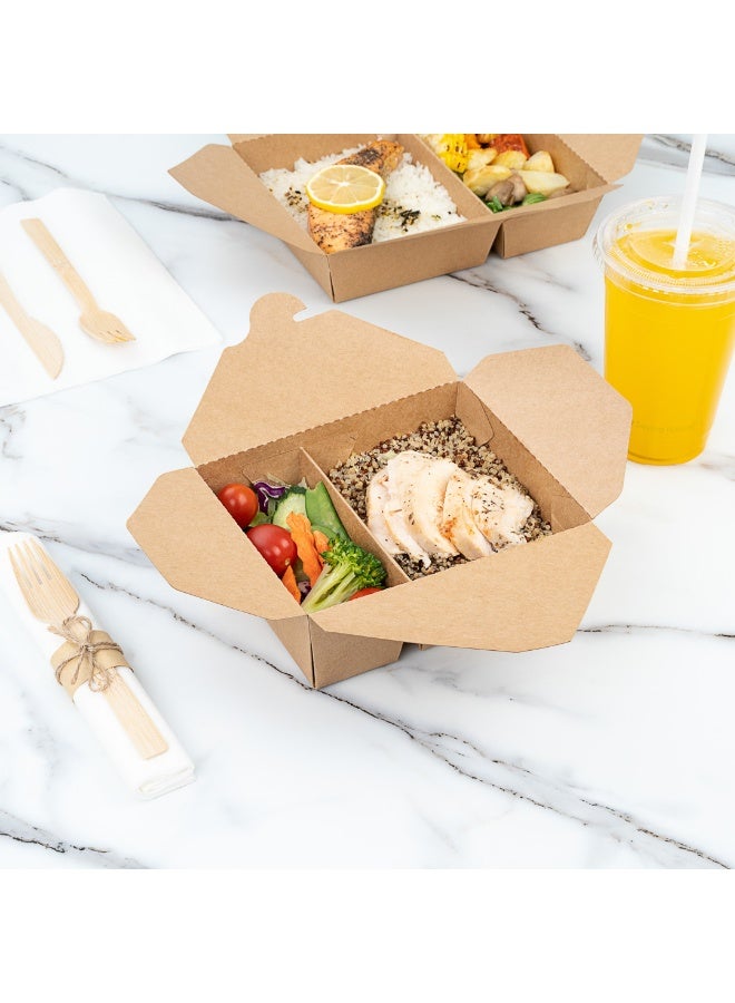 Restaurantware Bio Tek 47 Ounce Paper Take Out Containers, 200 2-Compartment Kraft Take Out Boxes - Greaseproof, Tab-Lock Closure, Kraft Paper To Go Paper Boxes, Sturdy, Safe For Hot Or Cold Foods - Image 3