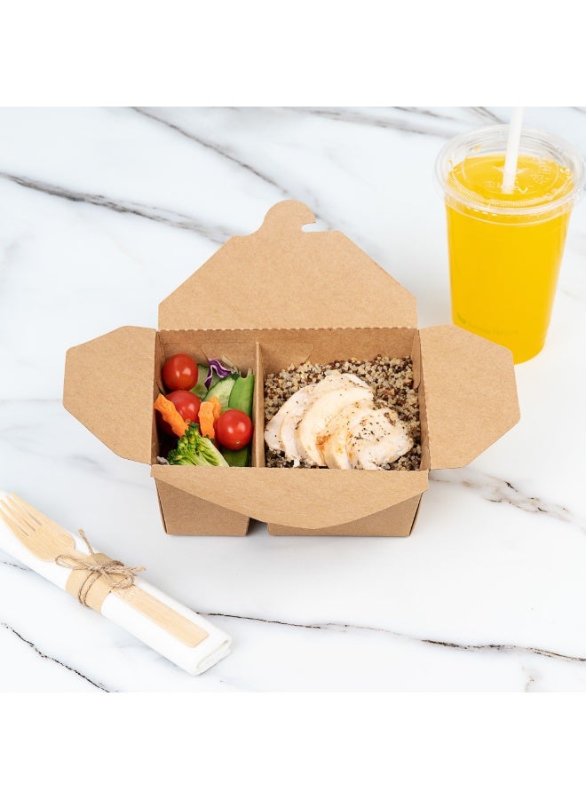 Restaurantware Bio Tek 47 Ounce Paper Take Out Containers, 200 2-Compartment Kraft Take Out Boxes - Greaseproof, Tab-Lock Closure, Kraft Paper To Go Paper Boxes, Sturdy, Safe For Hot Or Cold Foods - Image 4