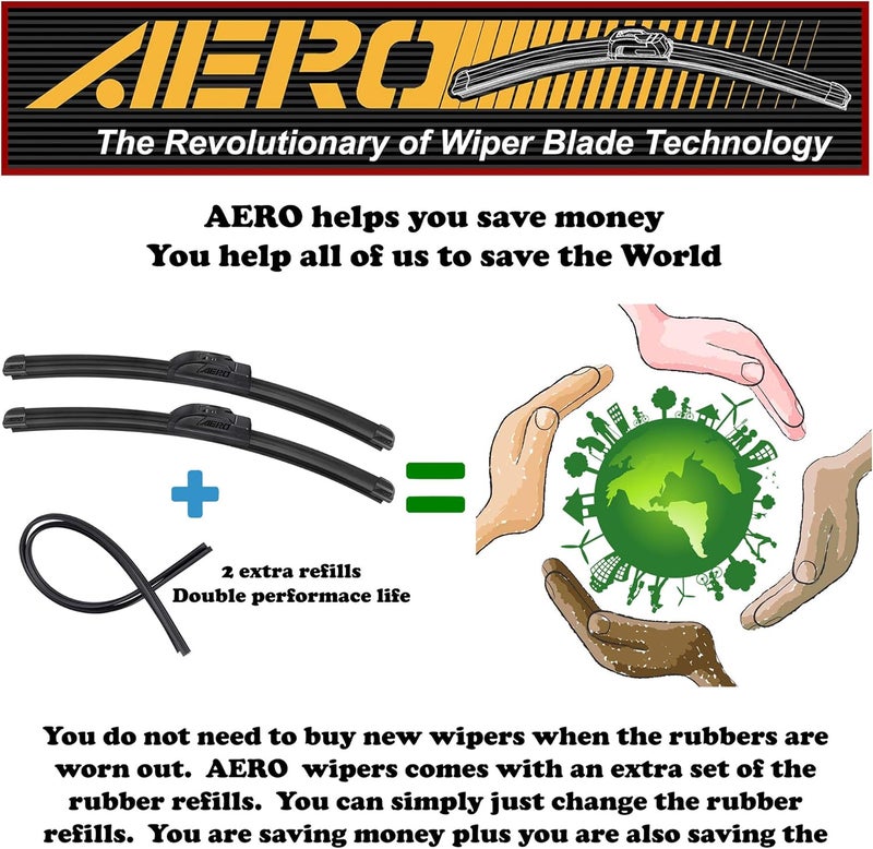 Aero Voyager 24" + 24" Windshield Wipers, Premium All-Season Automotive Replacement Wiper Blades with Extra Rubber Refills + 1-Year Warranty (Pack of 2) - Image 2