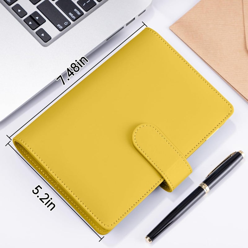Antner A6 Notebook Binder Refillable 6 Ring Budget Binder Cover for A6 Refill Paper, PU Leather Budget Planner Organizer with Magnetic Buckle, Loose Leaf Personal Planner, Lemon Yellow - Image 5
