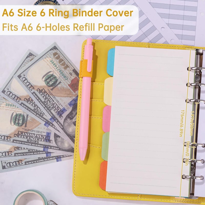 Antner A6 Notebook Binder Refillable 6 Ring Budget Binder Cover for A6 Refill Paper, PU Leather Budget Planner Organizer with Magnetic Buckle, Loose Leaf Personal Planner, Lemon Yellow - Image 3
