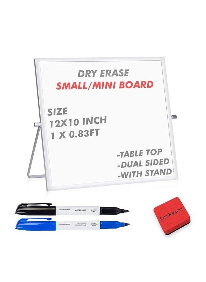 Lifekrafts Lifekrafts Aluminum Small/Mini Double-Sided Whiteboard With Stand,Tabletop Portable Easel Board For Kids And Adults,Great For Schools,Home,Office,Planning,Etc.(12X10In)/(1X0.83 Feet)2Pens,1Eraser.  - Image 1