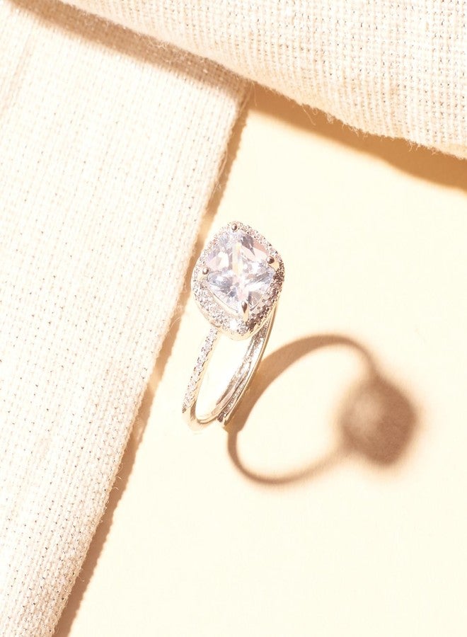 SALTY Anti Tarnish Shimmering Cushion-Cut Finger Ring for Women | Adjustable Fancy Jewellery Design | Latest Fashion Accessories for Girls | Minimal Jewelry | Marriage, Birthday | Gift for Valentine Day - Image 3