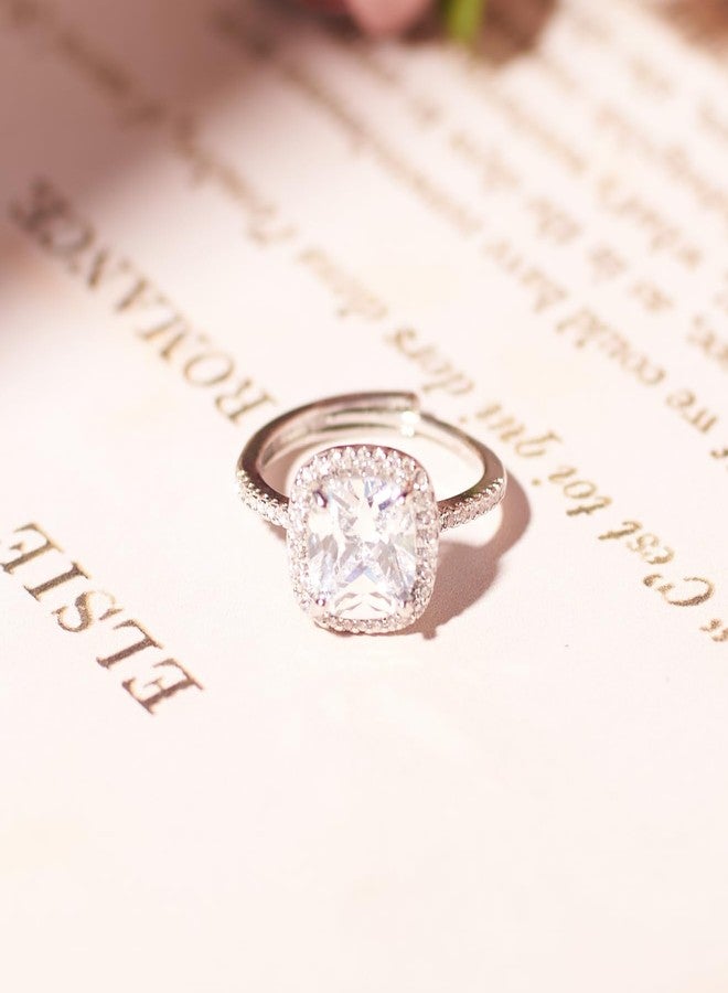 SALTY Anti Tarnish Shimmering Cushion-Cut Finger Ring for Women | Adjustable Fancy Jewellery Design | Latest Fashion Accessories for Girls | Minimal Jewelry | Marriage, Birthday | Gift for Valentine Day - Image 4