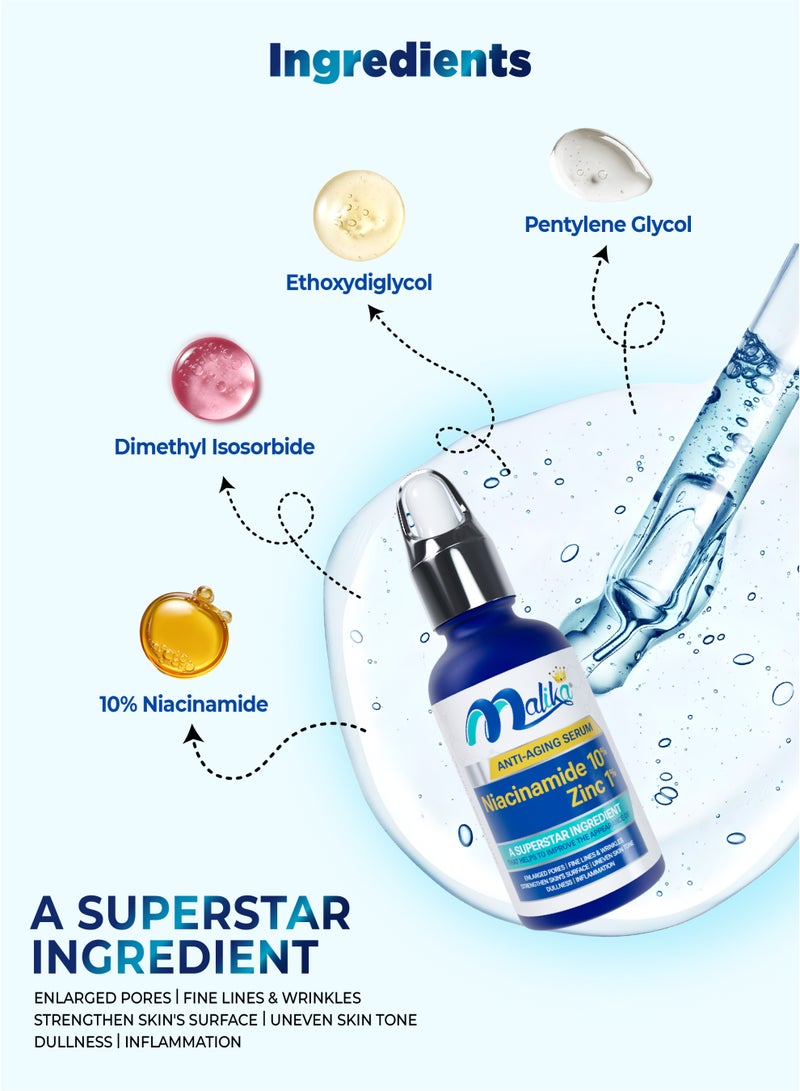 Malika Niacinamide 10% + Zinc 1% Serum 30ml | Vitamin B3 Niacinamide | Niacinamide Serum for Face | Pore & Glow - Image 2