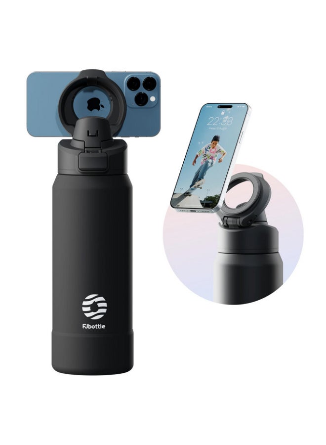 FjBottle Insulated Magnetic Water Bottle - Reusable Stainless Steel Bottle with MagSafe Compatible Phone Holder - Keeps Cold for 24 Hours - Perfect for Gym, Sports, and Travel - Black 32oz - Image 1