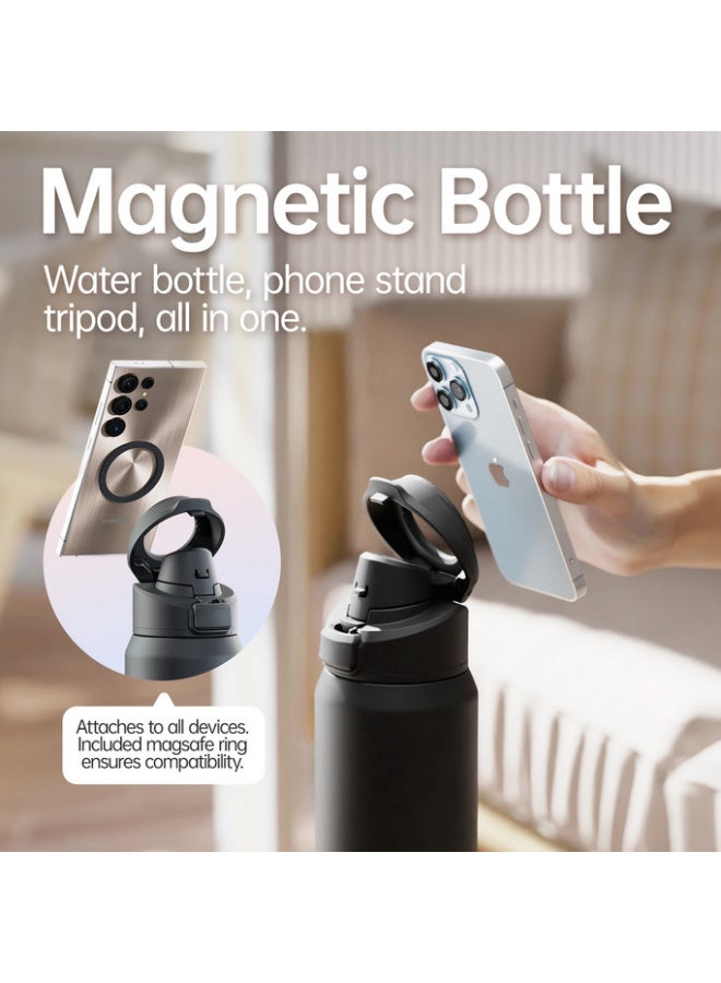 FjBottle Insulated Magnetic Water Bottle - Reusable Stainless Steel Bottle with MagSafe Compatible Phone Holder - Keeps Cold for 24 Hours - Perfect for Gym, Sports, and Travel - Black 32oz - Image 2