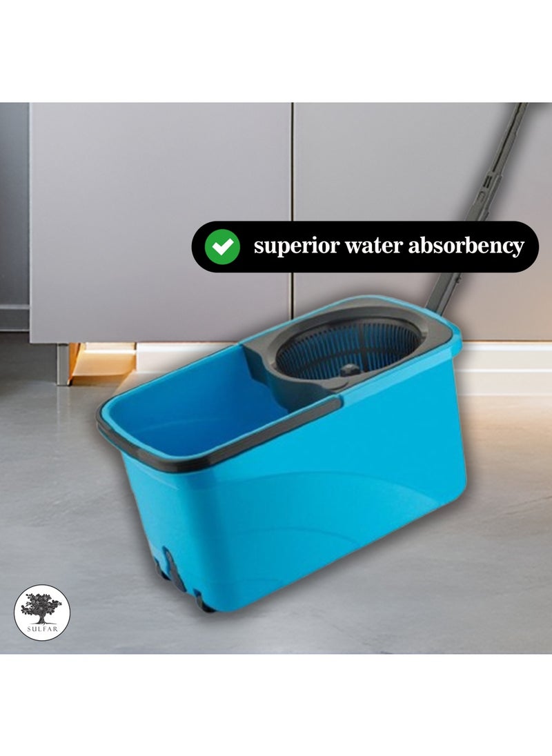 sulfar Sulfar Spin Bucket Mop Set with Plastic Wringer and Auto-fold Handle, Blue, (1 Extra Refill)  - Image 2