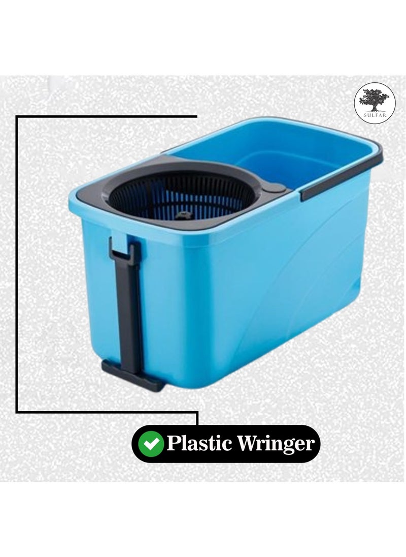 sulfar Sulfar Spin Bucket Mop Set with Plastic Wringer and Auto-fold Handle, Blue, (1 Extra Refill)  - Image 4