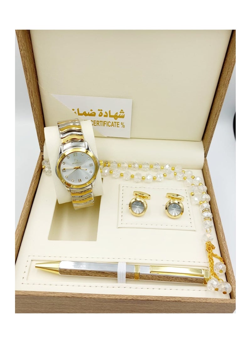 مونتيرا طقم رجالي مكون من ٤ قطع ساعة وقلم وكبك وسبحه