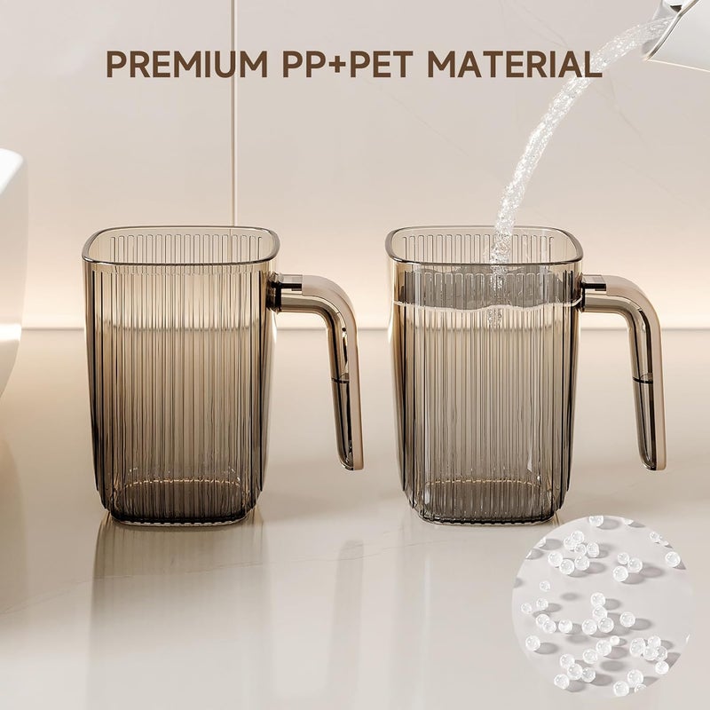 SHOTAY Toothbrush Cup, 420ml Bathroom Cup, Large Toothbrush Holder Cup, Bathroom Tumbler with Comfortable Handle, Plastic Toothbrush Cup Tumbler - Beige&Clear - 1pcs - Image 4