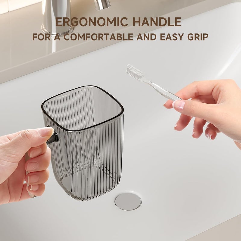 SHOTAY Toothbrush Cup, 420ml Bathroom Cup, Large Toothbrush Holder Cup, Bathroom Tumbler with Comfortable Handle, Plastic Toothbrush Cup Tumbler - Beige&Clear - 1pcs - Image 5