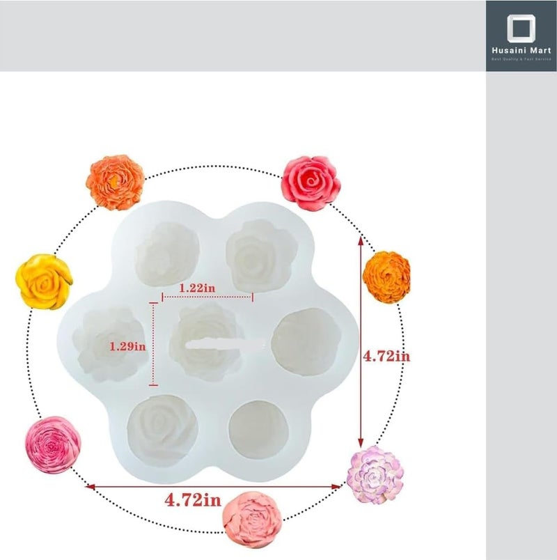 HUSAINI MART Multicolour 7 Cavity Rose Flower Candle molds3D Valentines Day Mold for Candle Making for Candle Soap MakingHandmade Cake Dessert Decoration Chocolate Cupcake Candy Ice MoldResin - Image 2