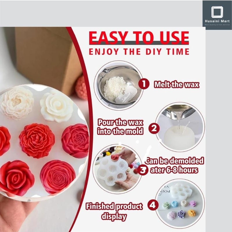 HUSAINI MART Multicolour 7 Cavity Rose Flower Candle molds3D Valentines Day Mold for Candle Making for Candle Soap MakingHandmade Cake Dessert Decoration Chocolate Cupcake Candy Ice MoldResin - Image 4